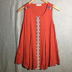 Womens Le Sample Blouse Orange Embroidery Cottage Core Beachy Boho Tunic Dress